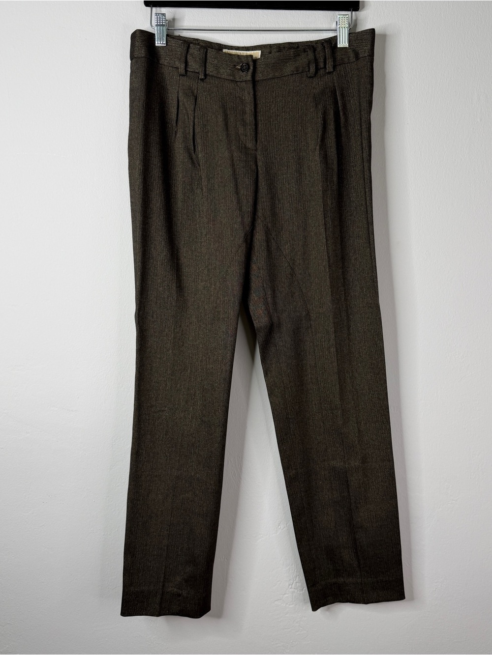 Michael Kors Brown Herringbone Pleated Trouser Pants Lined Size 8